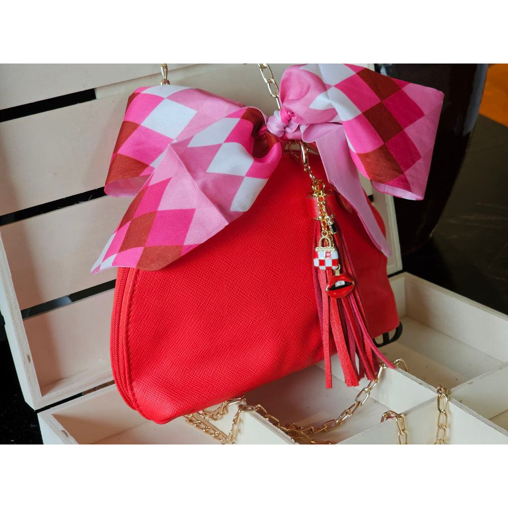 Christian Dior Red Clutch w/Crossbody Chain, Charms & Twilly Added NWOT - Picture 9 of 15